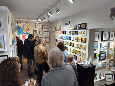 People looking at art in a gallery