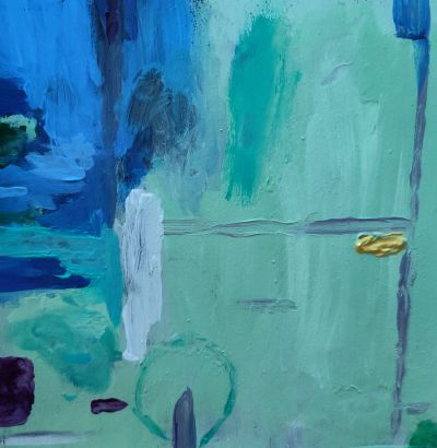 teal and blue abstract painting